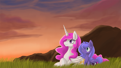 Size: 800x449 | Tagged: safe, artist:himanuts, princess celestia, princess luna, g4