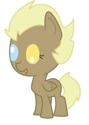 Size: 242x338 | Tagged: safe, artist:ellisarts, oc, oc only, oc:time loop, pegasus, pony, female, filly, foal, heterochromia, offspring, parent:derpy hooves, parent:doctor whooves, parents:doctorderpy, simple background, transparent background, wall eyed