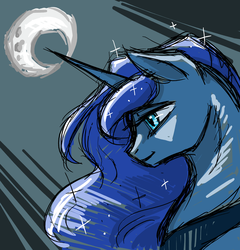 Size: 2000x2086 | Tagged: safe, artist:valkyrie-girl, princess luna, alicorn, pony, g4, bust, crescent moon, female, high res, mare, moon, portrait, sketch, solo