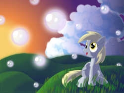 Size: 1200x900 | Tagged: safe, artist:umsauthorlava, derpy hooves, pegasus, pony, g4, bubble, female, mare