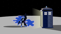 Size: 1280x720 | Tagged: safe, artist:misteraibo, doctor whooves, nightmare moon, time turner, g4, doctor who, tardis