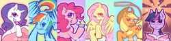 Size: 1237x300 | Tagged: safe, artist:nakira, applejack, fluttershy, pinkie pie, rainbow dash, rarity, twilight sparkle, g4, mane six