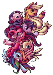 Size: 550x769 | Tagged: safe, artist:contugeo, applejack, fluttershy, pinkie pie, rainbow dash, rarity, twilight sparkle, g4, mane six