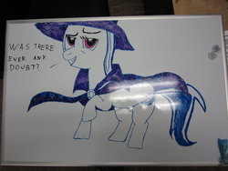 Size: 900x675 | Tagged: safe, artist:nyase, trixie, g4, annoy your co-workers, photo