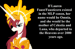 Size: 1070x700 | Tagged: safe, artist:equestria-prevails, oc, oc only, oc:fausticorn, pony, armor, empress, god empress of ponykind, headcanon, laurel wreath, lauren faust, queen, solo
