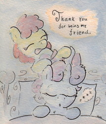 Size: 685x798 | Tagged: safe, artist:slightlyshade, apple bloom, sweetie belle, g4, sleeping, traditional art