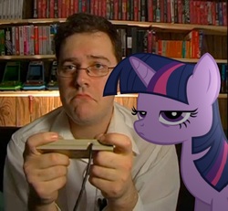 Size: 724x670 | Tagged: safe, twilight sparkle, human, pony, g4, angry video game nerd, irl, photo, ponies in real life, unamused, vector