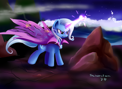 Size: 900x656 | Tagged: safe, artist:incinerater, trixie, g4, angry, crying, magic