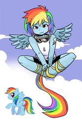 Size: 500x754 | Tagged: safe, artist:shepherd0821, rainbow dash, anthro, unguligrade anthro, g4, ambiguous facial structure, cloud, cloudy, goggles