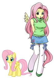 Size: 500x714 | Tagged: safe, artist:shepherd0821, fluttershy, anthro, unguligrade anthro, g4, ambiguous facial structure, big breasts, breasts, busty fluttershy, clothes, female, sleeveless turtleneck, stockings, sweater, sweatershy