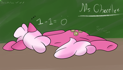 Size: 2952x1690 | Tagged: safe, artist:phillnana, cheerilee, g4, chalkboard, math, sleeping, zzz