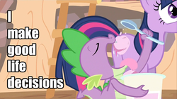 Size: 576x324 | Tagged: safe, edit, edited screencap, screencap, spike, twilight sparkle, dragon, pony, unicorn, g4, it's about time, caption, female, ice cream, image macro, male, mare