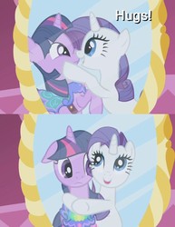 Size: 648x838 | Tagged: safe, edit, edited screencap, screencap, rarity, twilight sparkle, g4, hug, image macro