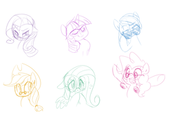 Size: 1108x744 | Tagged: safe, artist:jessy, applejack, fluttershy, pinkie pie, rainbow dash, rarity, twilight sparkle, g4, glasses, mane six, sketch