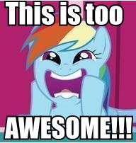 Size: 192x202 | Tagged: safe, edit, edited screencap, screencap, rainbow dash, pony, applebuck season, g4, dashface, face swap, female, image macro, picture for breezies, reaction image, so awesome, solo