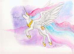 Size: 3501x2550 | Tagged: safe, artist:ladybd, princess celestia, alicorn, pony, g4, female, flying, solo