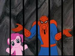 Size: 613x461 | Tagged: safe, pinkie pie, g4, 60s spider-man, looking at you, male, meme, shrug, shrugpony, spider-man