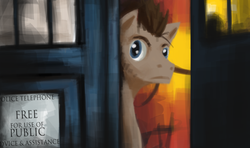 Size: 716x423 | Tagged: safe, artist:hawtkoffee, doctor whooves, time turner, earth pony, pony, g4, crossover, doctor who, male, solo, stallion, tardis, the doctor