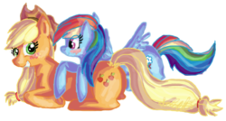 Size: 443x238 | Tagged: safe, artist:malicieuxx, applejack, rainbow dash, earth pony, pegasus, pony, g4, female, lesbian, mare, ship:appledash, shipping, simple background, transparent background