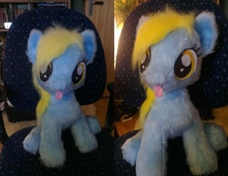 Size: 3432x2656 | Tagged: safe, artist:epicrainbowcrafts, derpy hooves, pony, g4, :p, cute, female, filly, fluffy, irl, photo, plushie, smiling, solo, tongue out