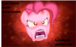 Size: 1433x889 | Tagged: artist needed, safe, pinkie pie, g4, female, lesbian, rage, text