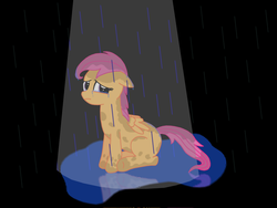 Size: 4320x3240 | Tagged: safe, artist:shadowhooves89, scootaloo, g4, abandoned, crying, mud, older, rain, sad, scootalone