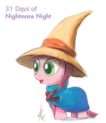 Size: 698x803 | Tagged: safe, artist:grissaecrim, ruby pinch, pony, g4, 31 days of nightmare night, black mage, costume, cute, final fantasy, hat, open mouth, pinchybetes, smiling, solo
