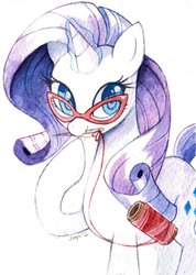 Size: 850x1196 | Tagged: safe, artist:jiayi, rarity, pony, g4, glasses, needle, rarity's glasses, simple background, solo, thread, traditional art, white background