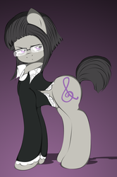 Size: 1527x2306 | Tagged: safe, artist:v-d-k, octavia melody, earth pony, pony, g4, alternate hairstyle, azusa yumi, clothes, cosplay, costume, female, glasses, mare, solo, soul eater