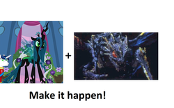 Size: 1016x632 | Tagged: safe, queen chrysalis, kaiju, g4, exploitable meme, godzilla (series), godzilla vs megaguirus, make it happen, megaguirus, meta