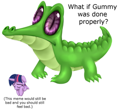 Size: 900x800 | Tagged: safe, artist:mysticalpha, artist:nestly, gummy, twilight sparkle, g4, exploitable meme, meme, wut if gummy wuz a meme