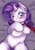 Size: 495x700 | Tagged: safe, artist:fen-fen, rarity, pony, unicorn, g4, bed, bedroom eyes, bell, bell collar, blushing, collar, dominant pov, featureless crotch, female, femsub, horn, horn jewelry, jewelry, leash, looking at you, mare, on back, rarisub, smiling, solo, submissive