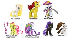 Size: 1024x543 | Tagged: safe, artist:blueshift, fluttershy, king zebra, pipsqueak, twilight sparkle, oc, oc:nyx, oc:sethisto, oc:yellowstar, g4, april fools, brushable, fake, hilarious in hindsight, irl, photo, toy, toy edit