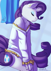 Size: 2226x3111 | Tagged: safe, artist:snofu, rarity, unicorn, anthro, g4, bottomless, clothes, ear piercing, eyes closed, female, piercing, solo