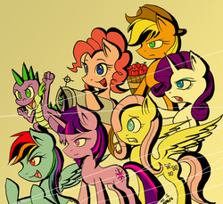 Size: 750x686 | Tagged: safe, artist:morrisoncamaro, applejack, fluttershy, pinkie pie, rainbow dash, rarity, spike, twilight sparkle, g4, mane seven, ponified