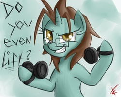 Size: 1000x800 | Tagged: safe, artist:crade, oc, oc only, oc:kneaded rubber, pony, do you even lift, glasses, meme, solo