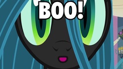 Size: 960x540 | Tagged: safe, edit, edited screencap, screencap, queen chrysalis, a canterlot wedding, g4, female, image macro, looking at you, roflbot, solo