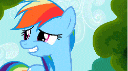 Size: 853x480 | Tagged: safe, screencap, mare do well, rainbow dash, pegasus, pony, g4, season 2, the mysterious mare do well, animated, blush sticker, blushing, cute, dashabetes, female, gif, loop, mare, smiling, solo