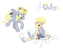 Size: 2500x2029 | Tagged: safe, artist:trinityinyang, derpy hooves, human, pegasus, pony, g4, converse, duo, female, human ponidox, humanized, iron plot, mare, old version, simple background, transparent background, vector