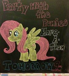 Size: 600x664 | Tagged: safe, fluttershy, pony, g4, chalkboard, female, solo, the hub, traditional art