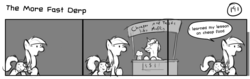 Size: 1280x404 | Tagged: safe, artist:tetrapony, derpy hooves, oc, pegasus, pony, comic:the daily derp, g4, comic, duo, female, mare, monochrome, muffin