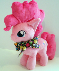 Size: 543x653 | Tagged: safe, artist:sophie scruggs, pinkie pie, earth pony, pony, g4, female, filly, irl, photo, plushie, ribbon, solo