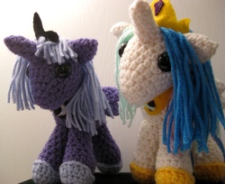 Size: 3001x2448 | Tagged: safe, artist:acrylicsheep, princess celestia, princess luna, pony, g4, amigurumi, crochet, irl, photo, plushie