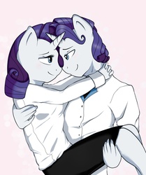 Size: 1469x1756 | Tagged: safe, artist:nolycs, rarity, anthro, g4, carrying, elusive, eye contact, female, looking at each other, male, rule 63, self ponidox, selfcest, ship:rarilusive, shipping, straight