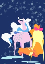 Size: 559x794 | Tagged: safe, artist:kouenli, crumpet, milky way, earth pony, pony, unicorn, g1, female, horn, lineless, mare, pointy ponies, stars