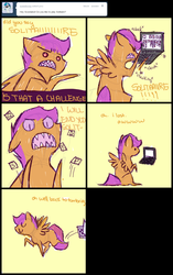 Size: 1030x1637 | Tagged: safe, artist:feathersandink, scootaloo, g4, angry, ask, comic, computer, laptop computer, solitaire, teeth, that scootaloo, tumblr