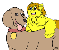 Size: 3041x2550 | Tagged: safe, artist:tricornking, dachshund, dog, fluffy pony, imp, fluffy pony original art, runt