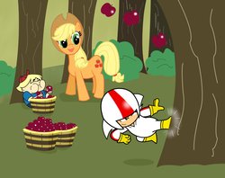 Size: 2124x1684 | Tagged: safe, artist:cartuneslover16, applejack, g4, crossover, gunther, kick, kick buttowski suburban daredevil