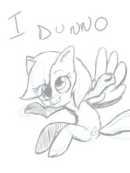 Size: 600x800 | Tagged: safe, artist:nolycs, derpy hooves, pegasus, pony, g4, anatomically incorrect, female, grayscale, incorrect leg anatomy, mare, monochrome, shrug, sketch, solo, tongue out