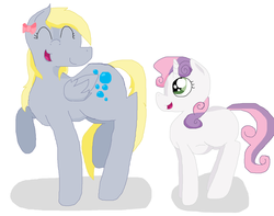 Size: 1280x1010 | Tagged: safe, sweetie belle, pegasus, pony, unicorn, g4, female, filly, mare, multi-faced derpy, pregnant, pregnant sweetie belle